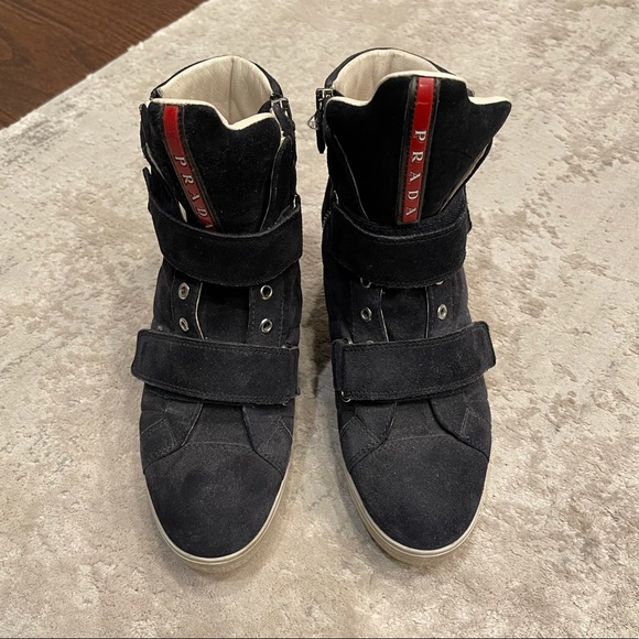 Prada Black Suede High Top Sneakers - Picture 1 of 10